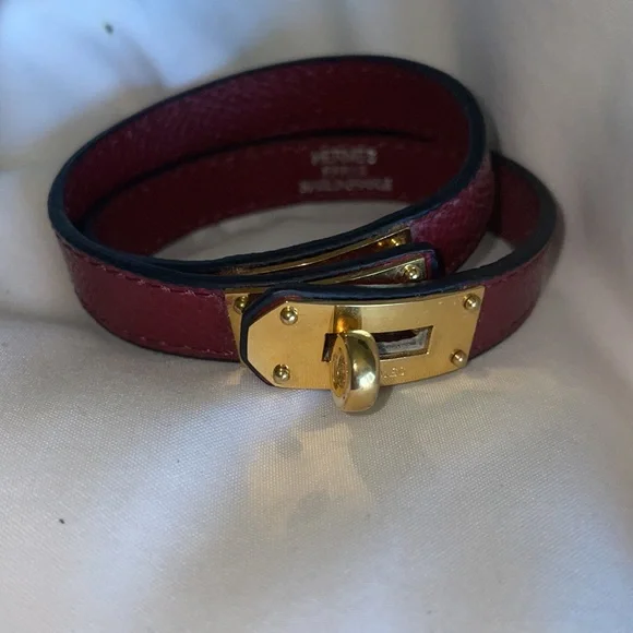 Hermés Red Kelly Swift Leather Double Tour Bracelet Gold - Picture 3 of 3